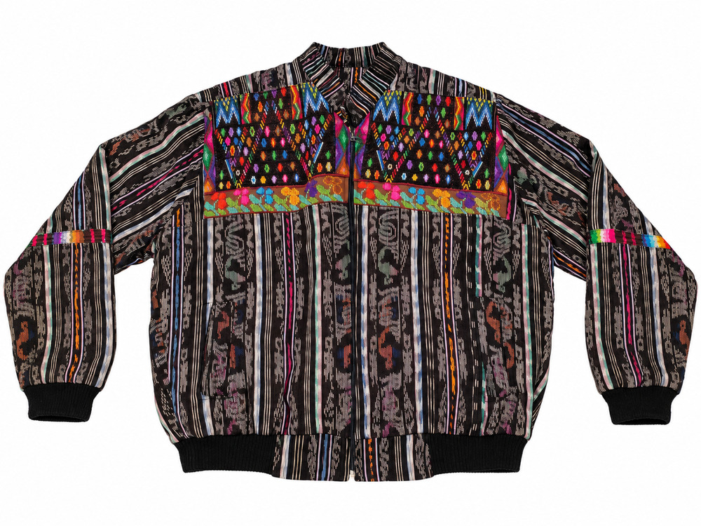 Vintage Guatemalan Woven Bomber Jacket Multicolor Full Zip Boho